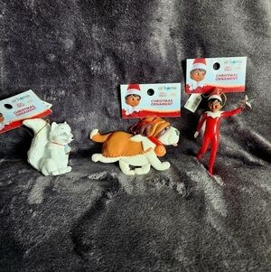 NWT Elf on the shelf Christmas Ornaments bundle of elf boy, fox, st Bernard dog